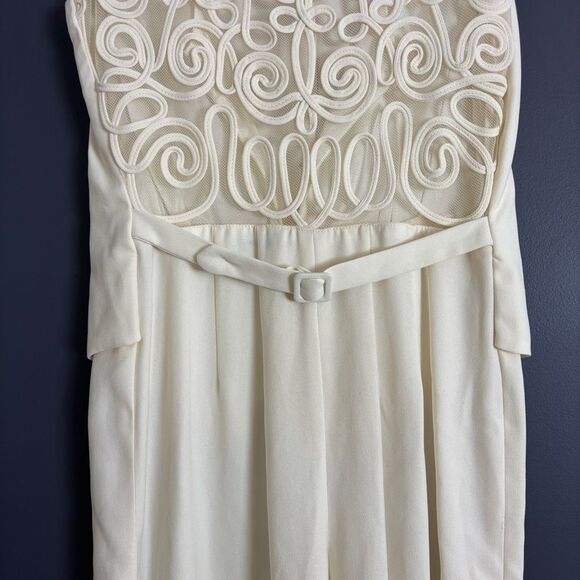 Vintage Ann Taylor Cream Ivory Jumpsuit with Gold Buttons and Sheer Open Lace 8 - Picture 4 of 8
